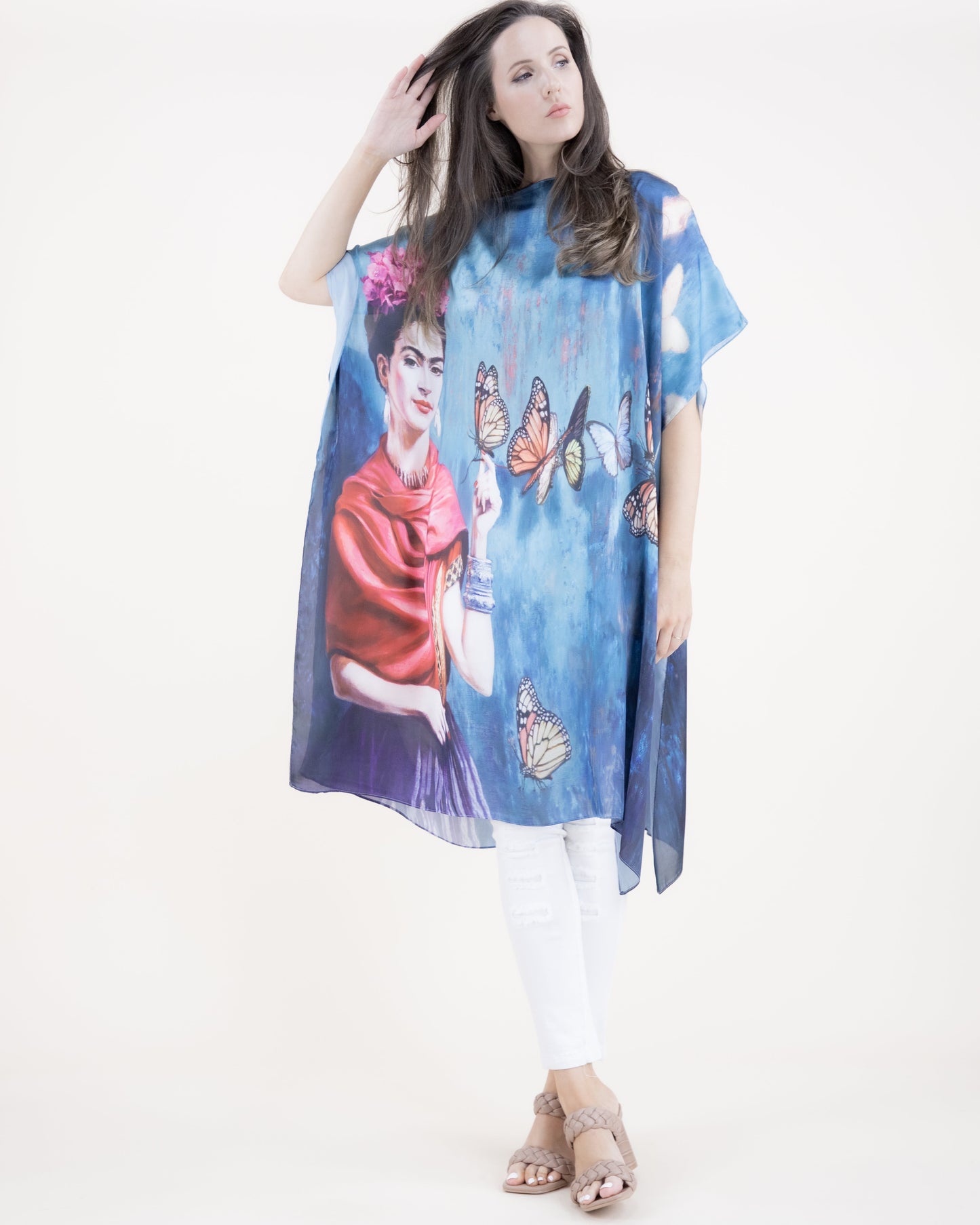 Frida & Monarch Butterflies Satin Feel Kaftan