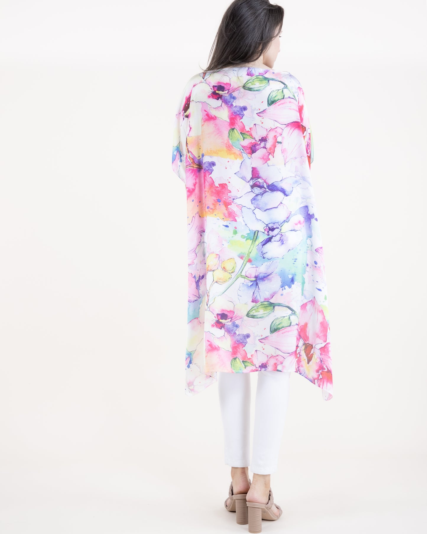 Watercolor Flowers Satin Feel Kaftan