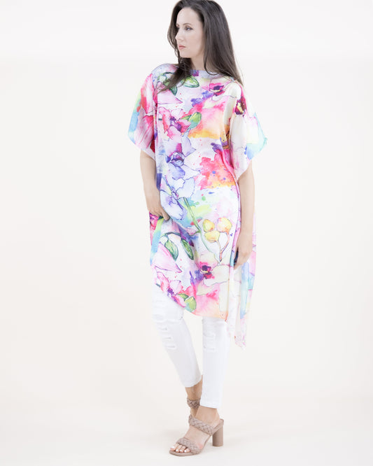 Watercolor Flowers Satin Feel Kaftan