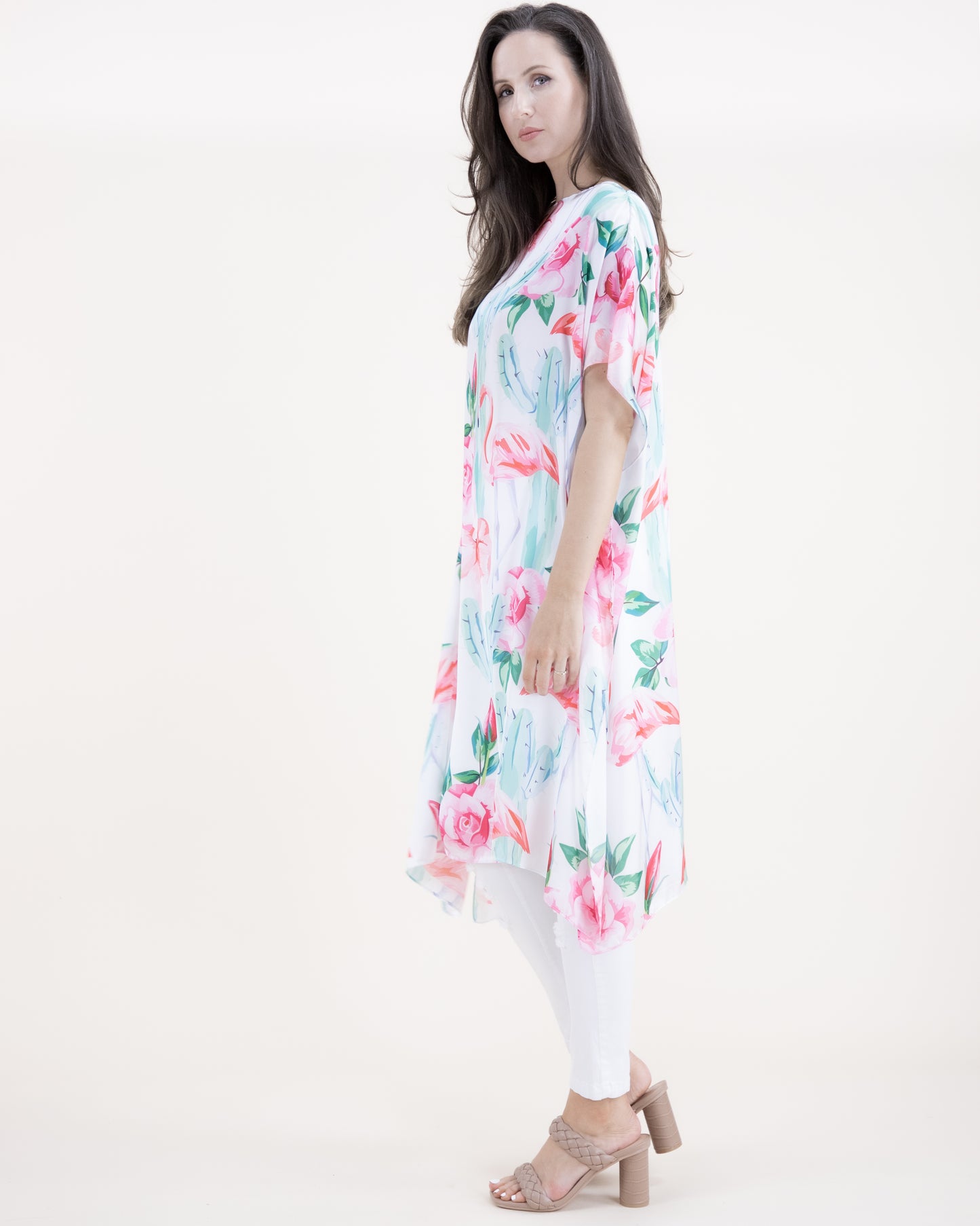 Cactus Flamingo Rose Satin Feel Kaftan