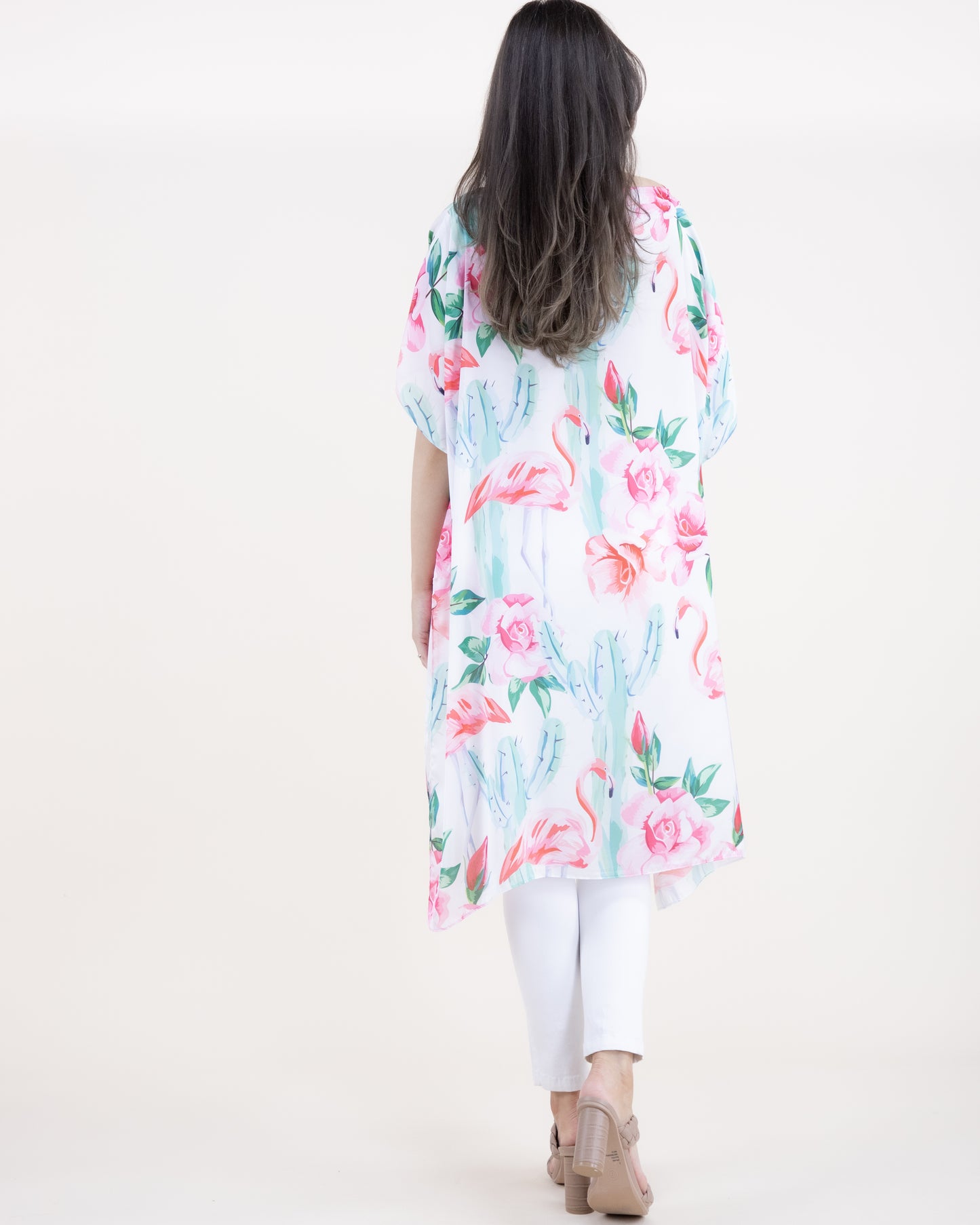 Cactus Flamingo Rose Satin Feel Kaftan