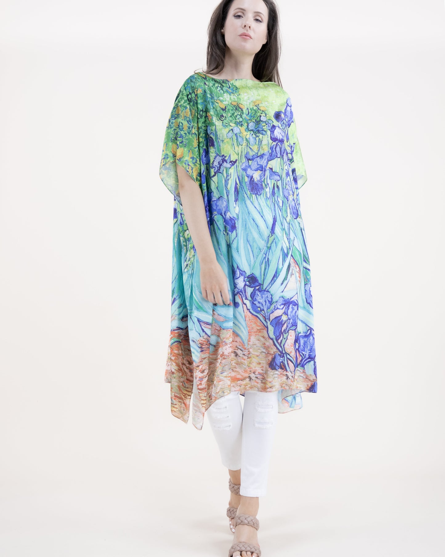 Iris Flower Satin Feel Kaftan