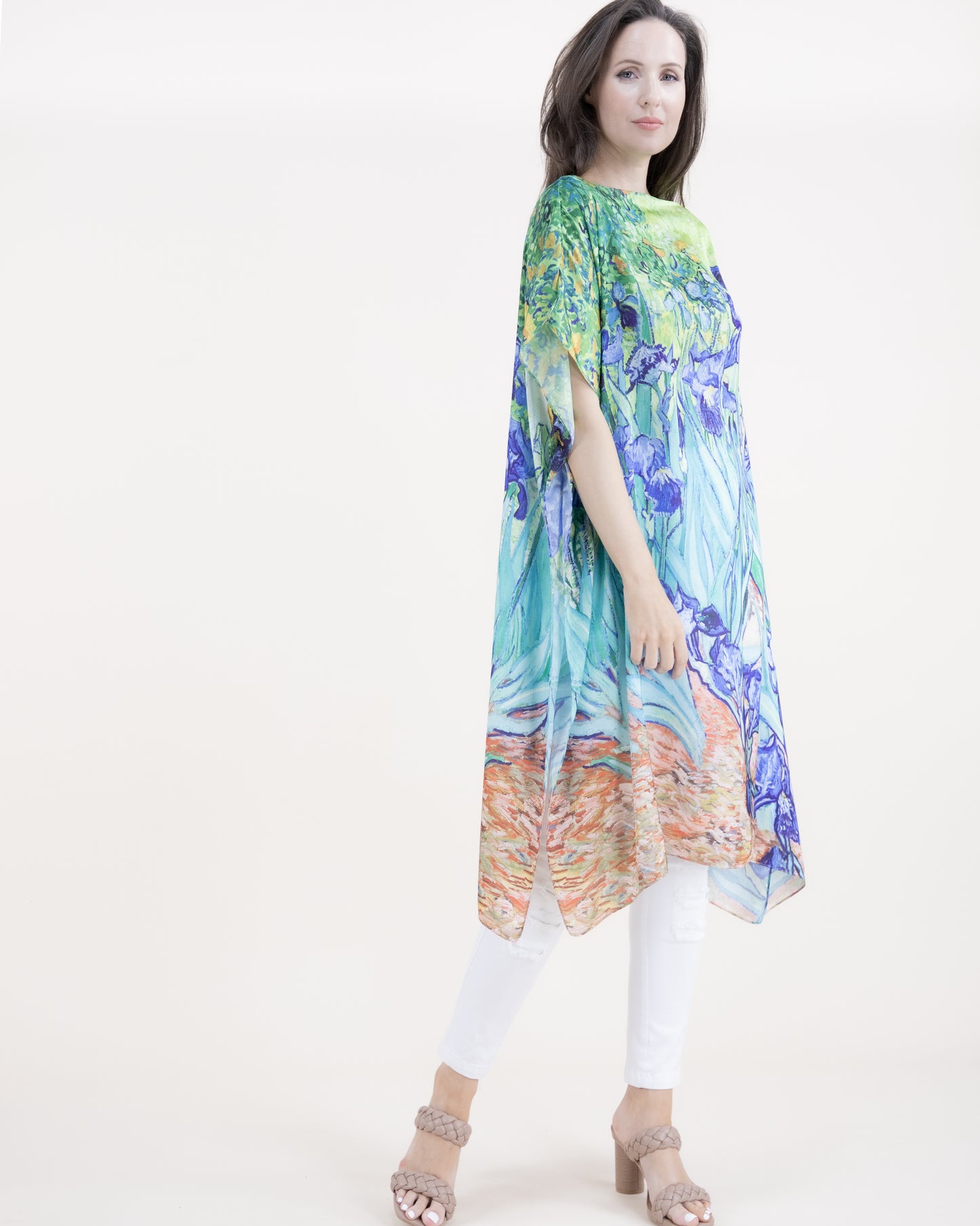 Iris Flower Satin Feel Kaftan