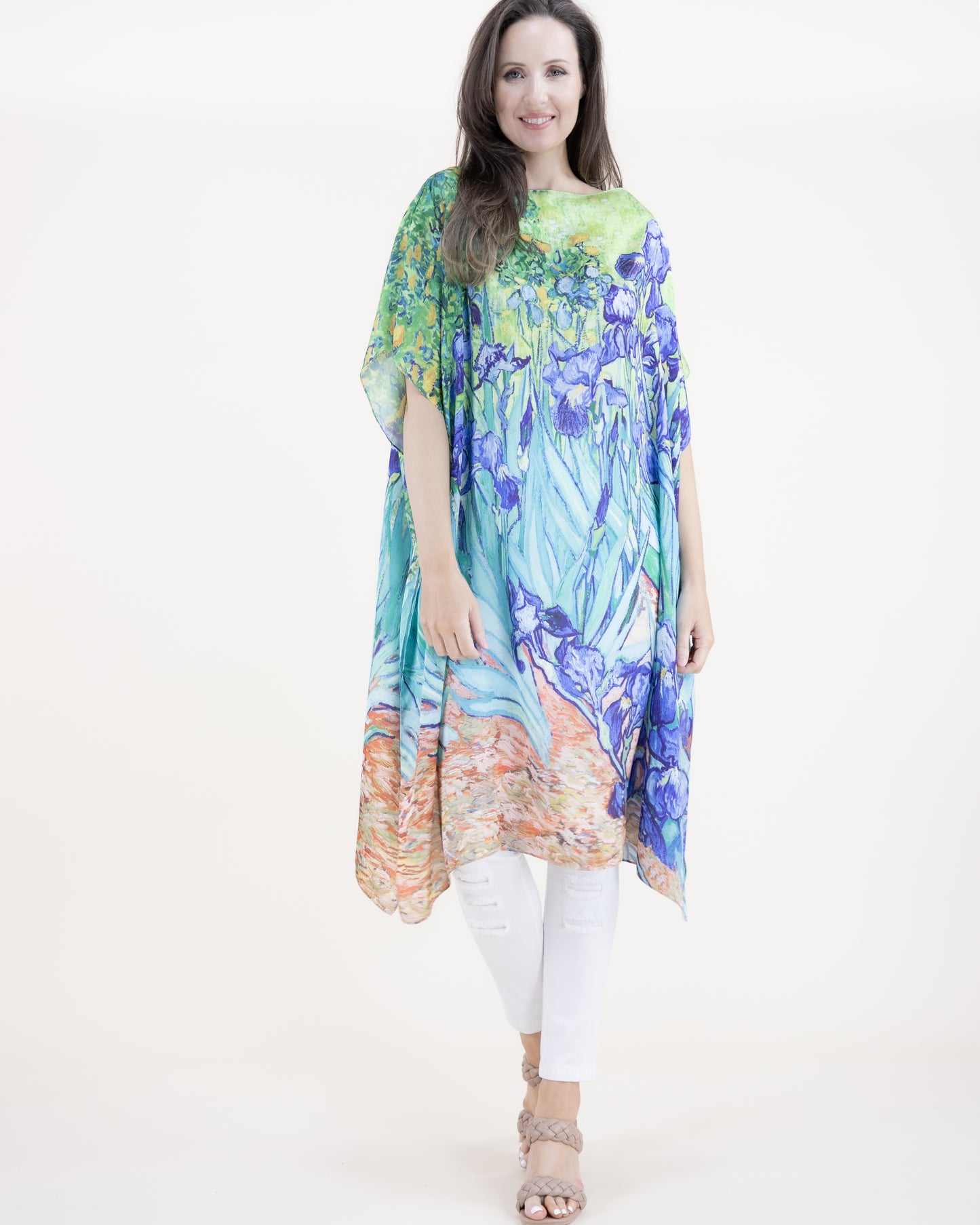 Iris Flower Satin Feel Kaftan