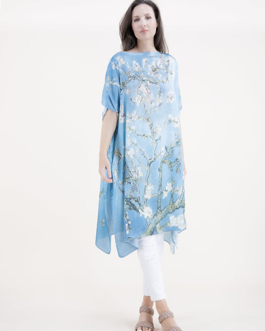 Almond Blossoms Silky Feel Satin Kaftan