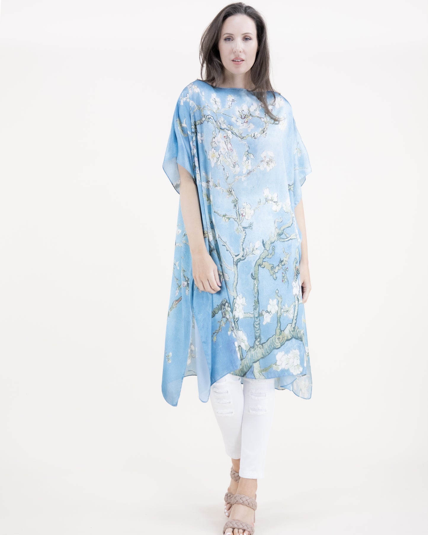 Almond Blossoms Silky Feel Satin Kaftan