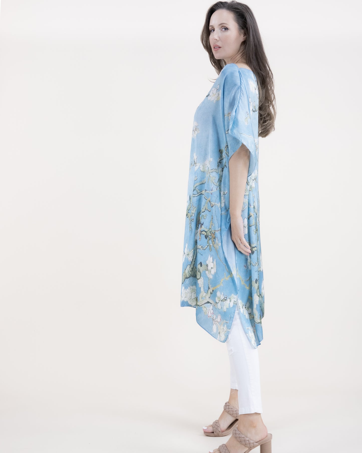 Almond Blossoms Silky Feel Satin Kaftan