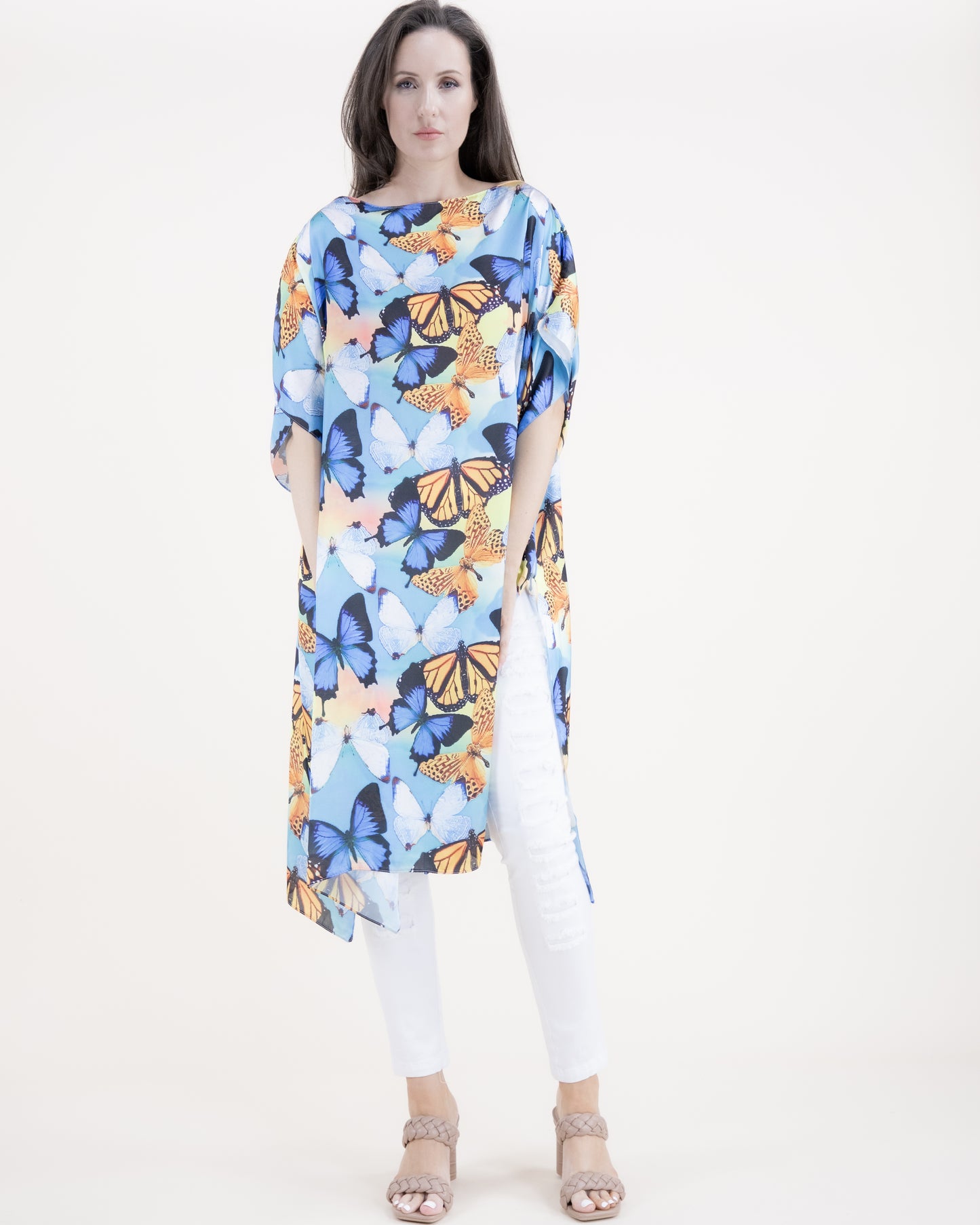 Butterfly Dance Silky Feel Satin Kaftan