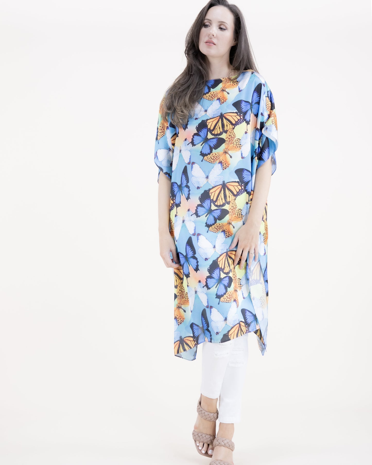 Butterfly Dance Silky Feel Satin Kaftan