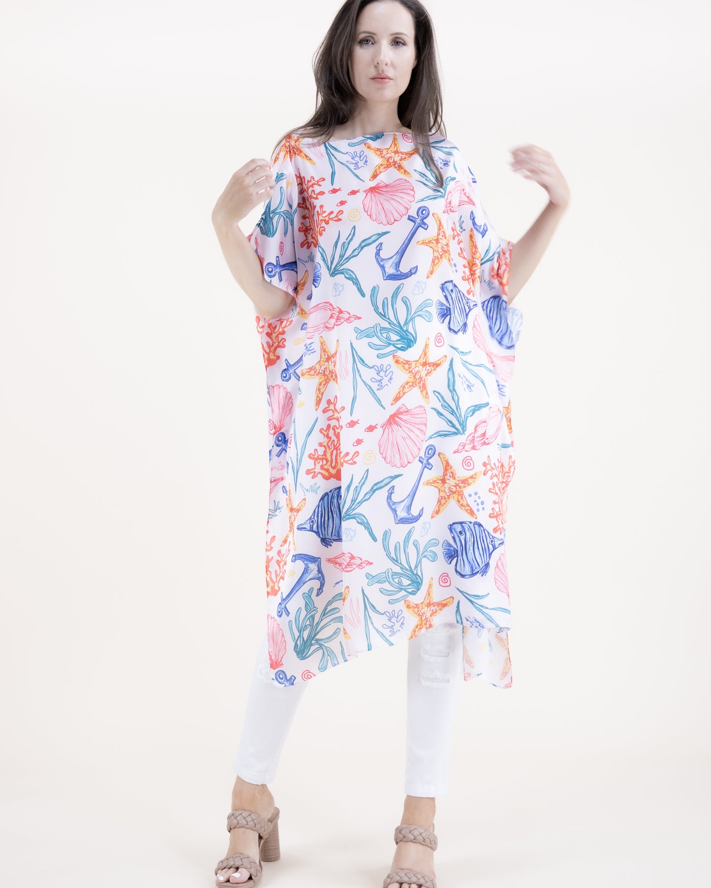 Marine Life Silky Feel Satin Kaftan