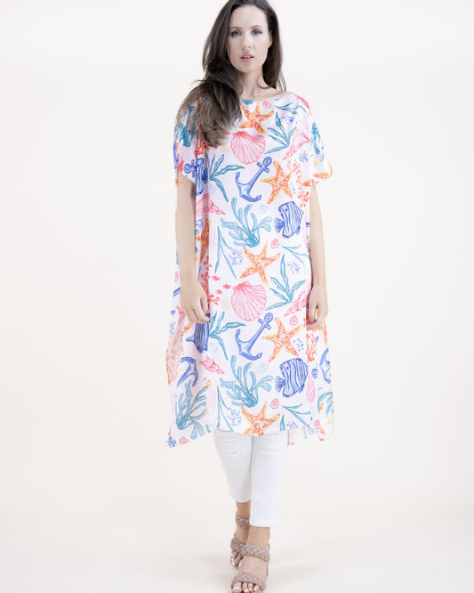 Marine Life Silky Feel Satin Kaftan