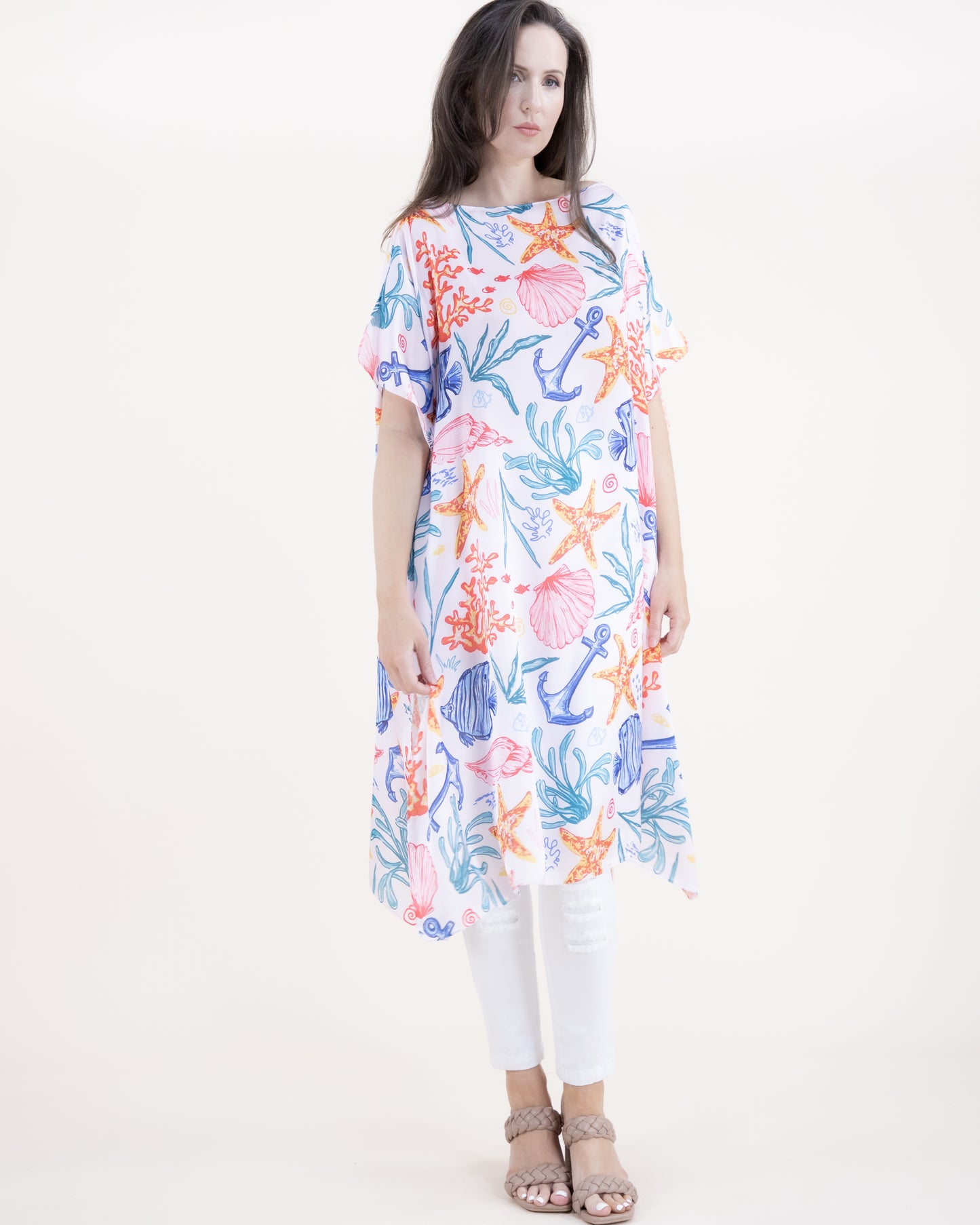 Marine Life Silky Feel Satin Kaftan