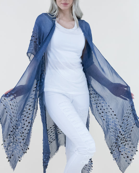 Natural Wash Sheer Kimono w/ Chenille Detail