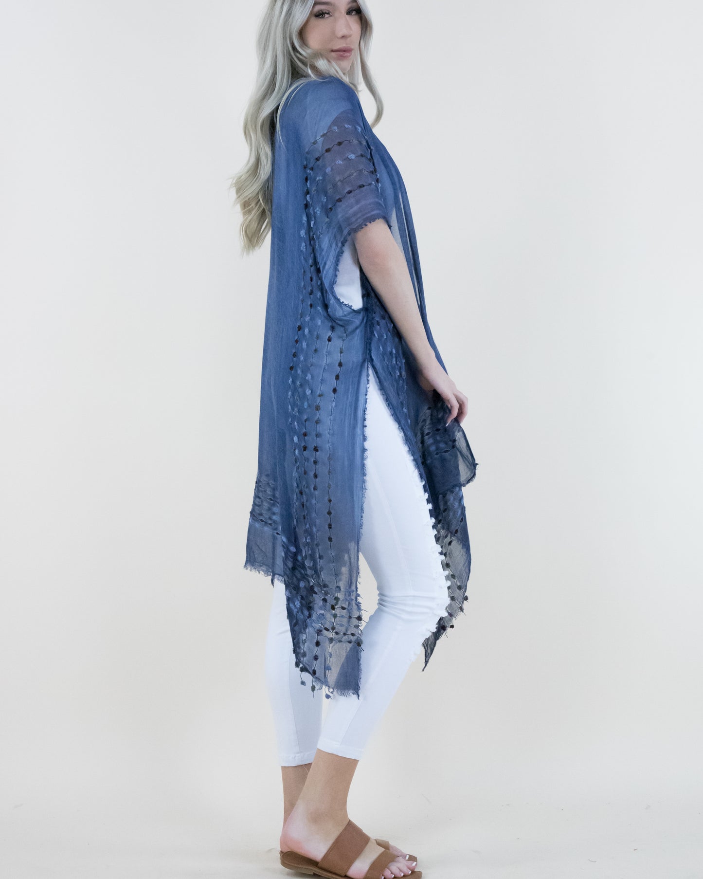 Natural Wash Sheer Kimono w/ Chenille Detail