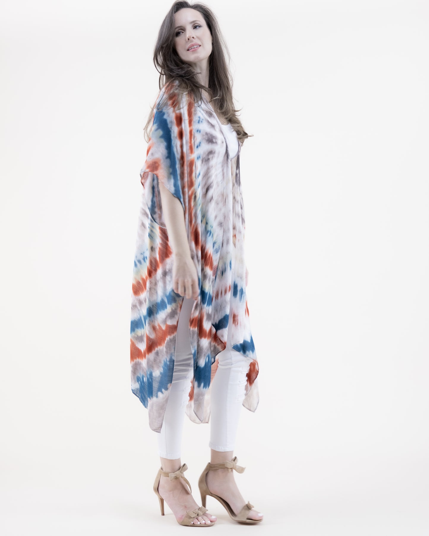 Muted Radial Tie Dye Print Kimono