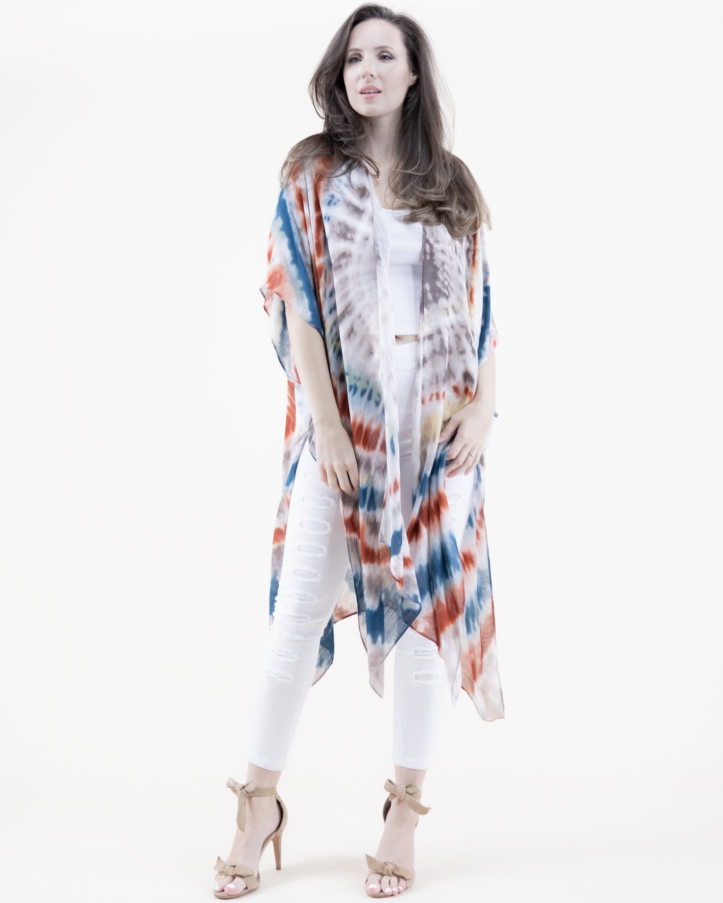 Muted Radial Tie Dye Print Kimono