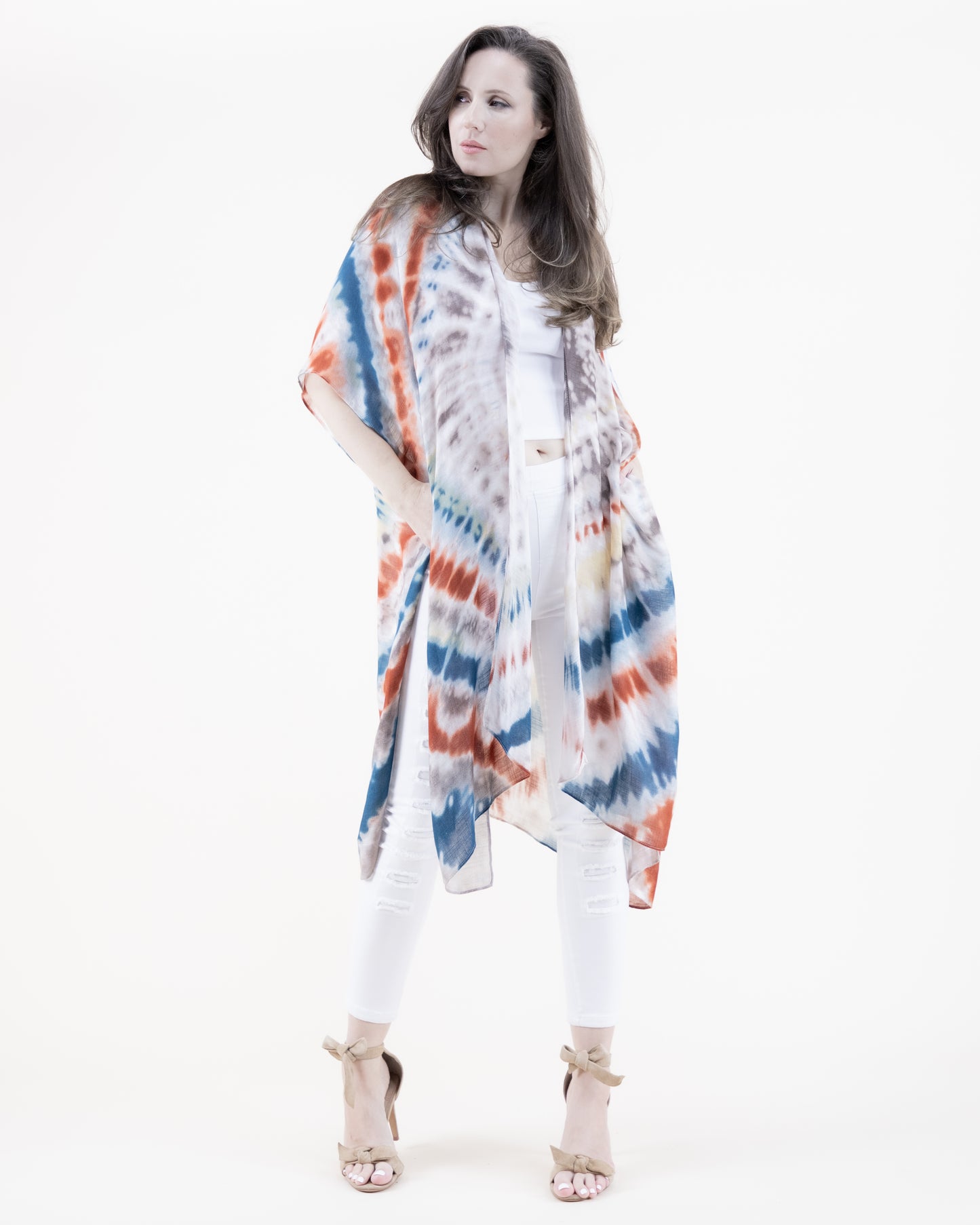 Muted Radial Tie Dye Print Kimono