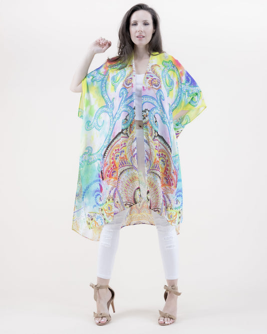 Bright Psycadellic Garden Print Kimono