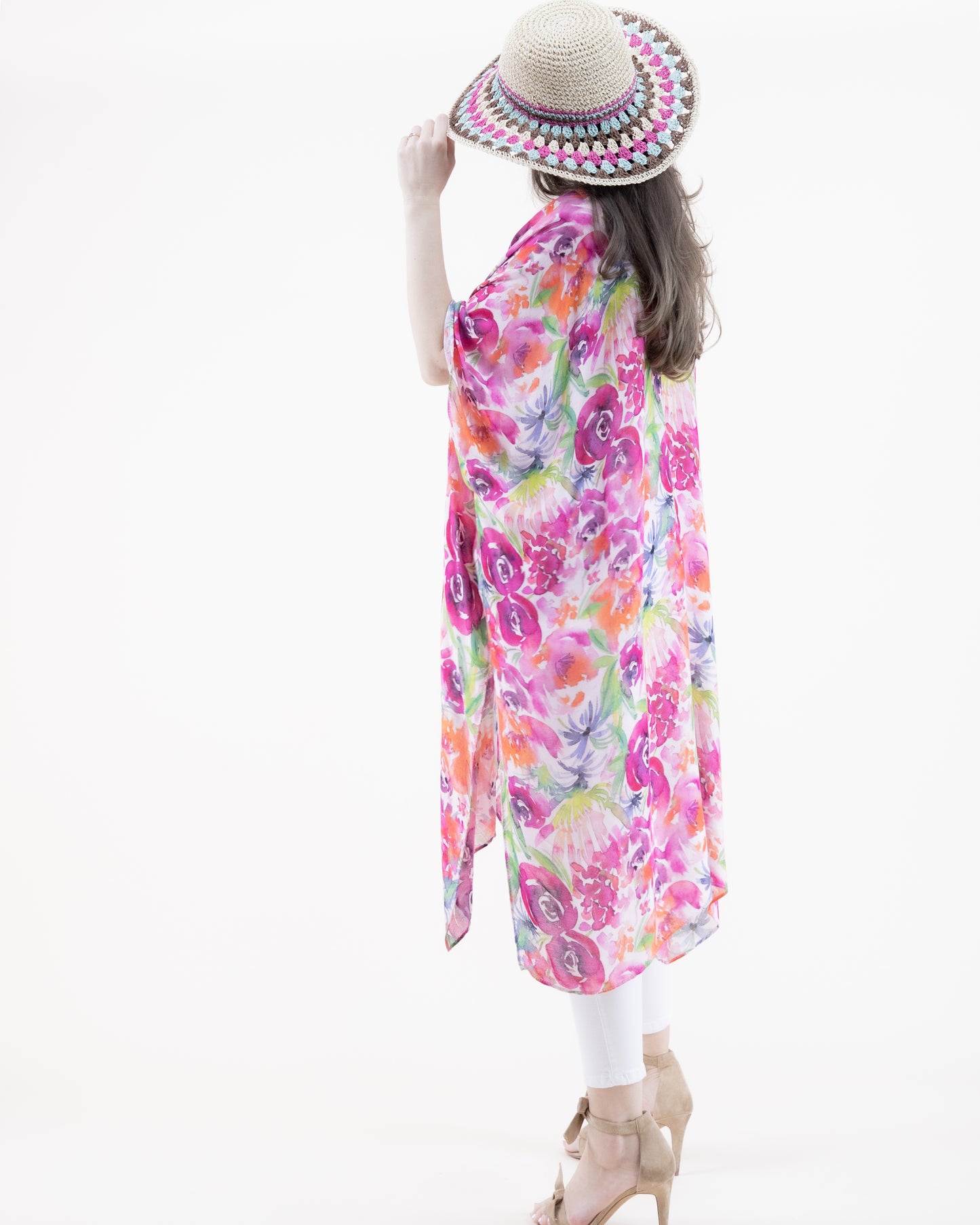 Summer Bloom Solid Border Print Kimono
