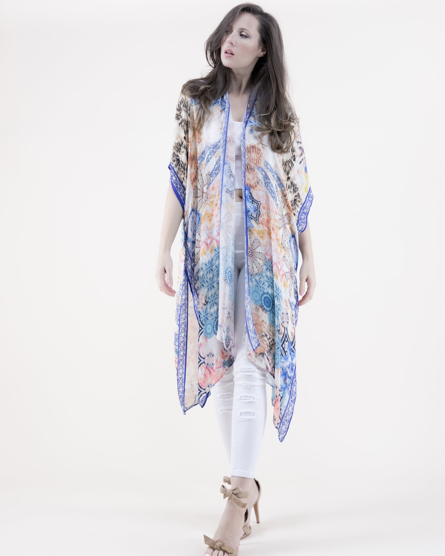 Dreamy Kaleidoscope Ornate Border Print Kimono