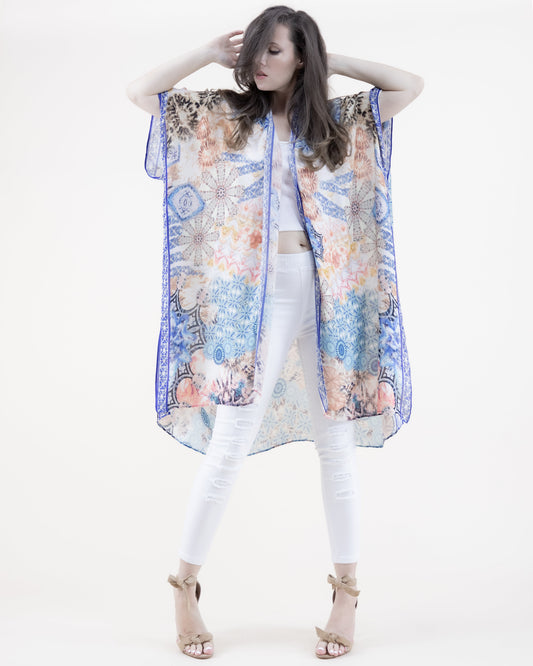 Dreamy Kaleidoscope Ornate Border Print Kimono