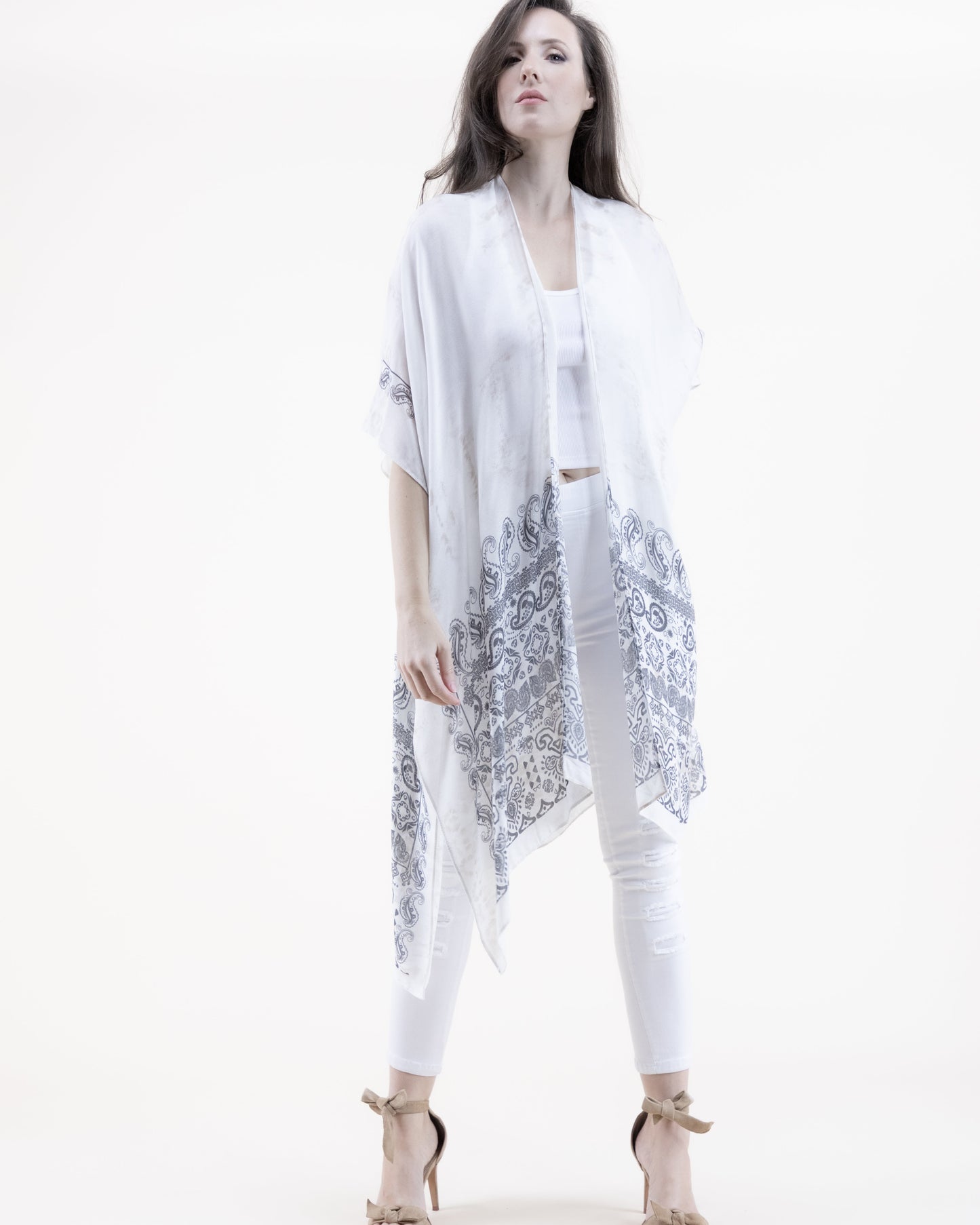 Paisley Bottom Light Tie Dye Print Kimono