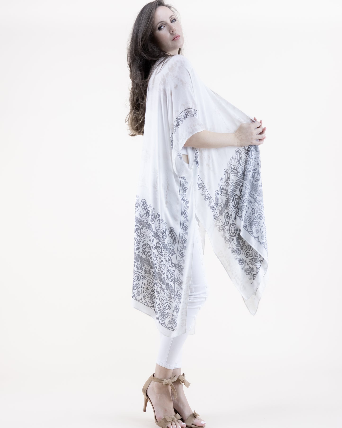 Paisley Bottom Light Tie Dye Print Kimono