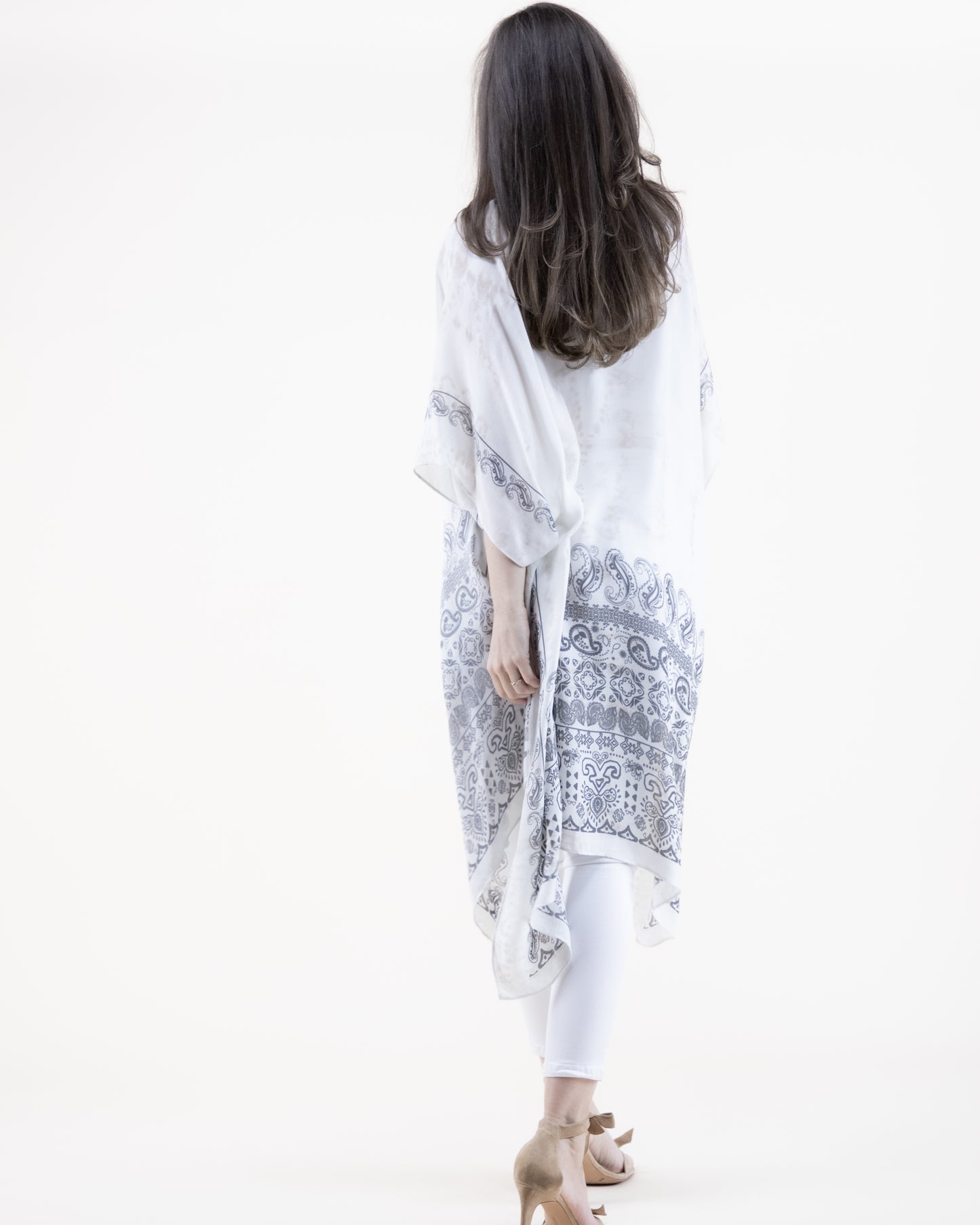 Paisley Bottom Light Tie Dye Print Kimono