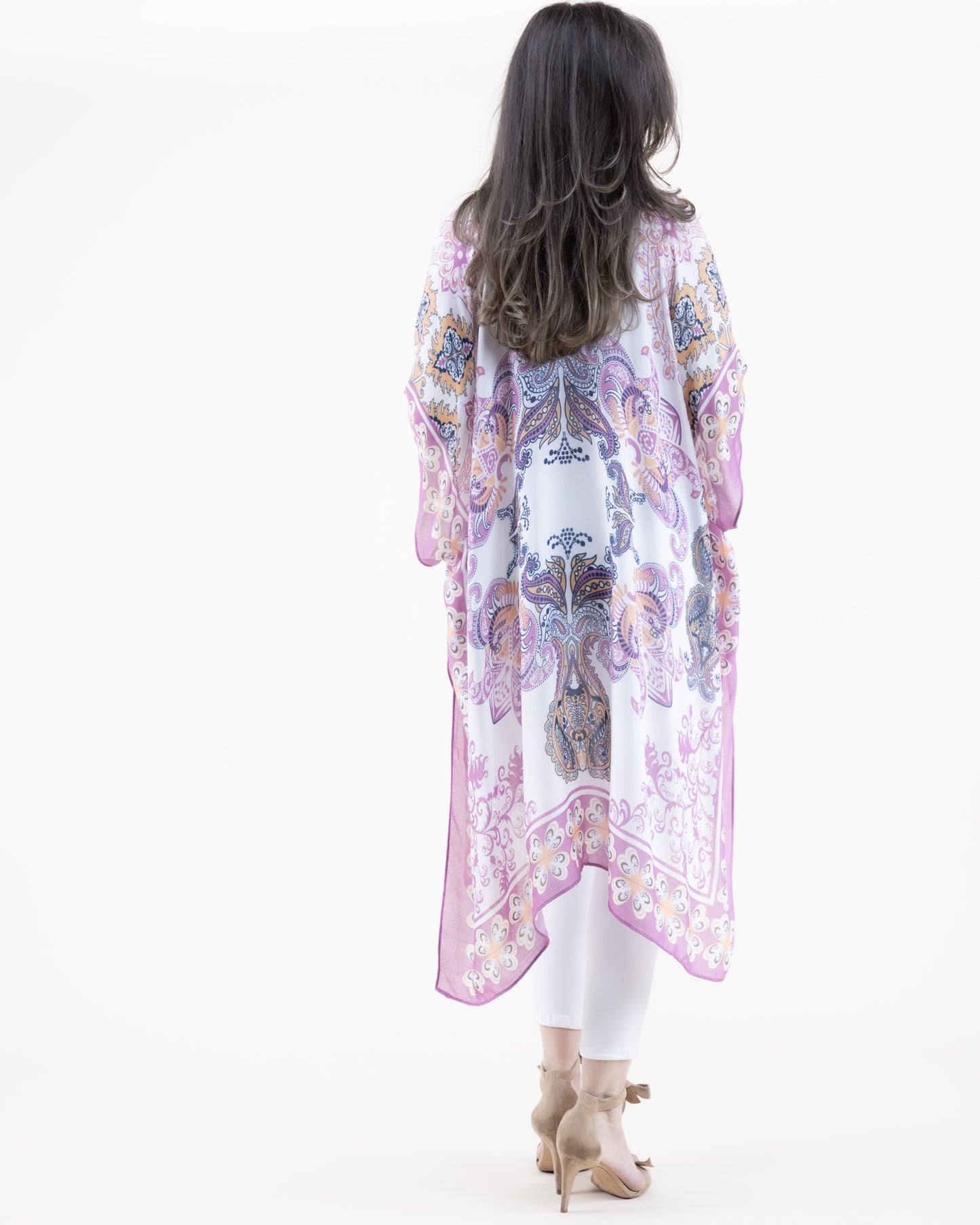 Boho Paisley Flower Border Print Kimono