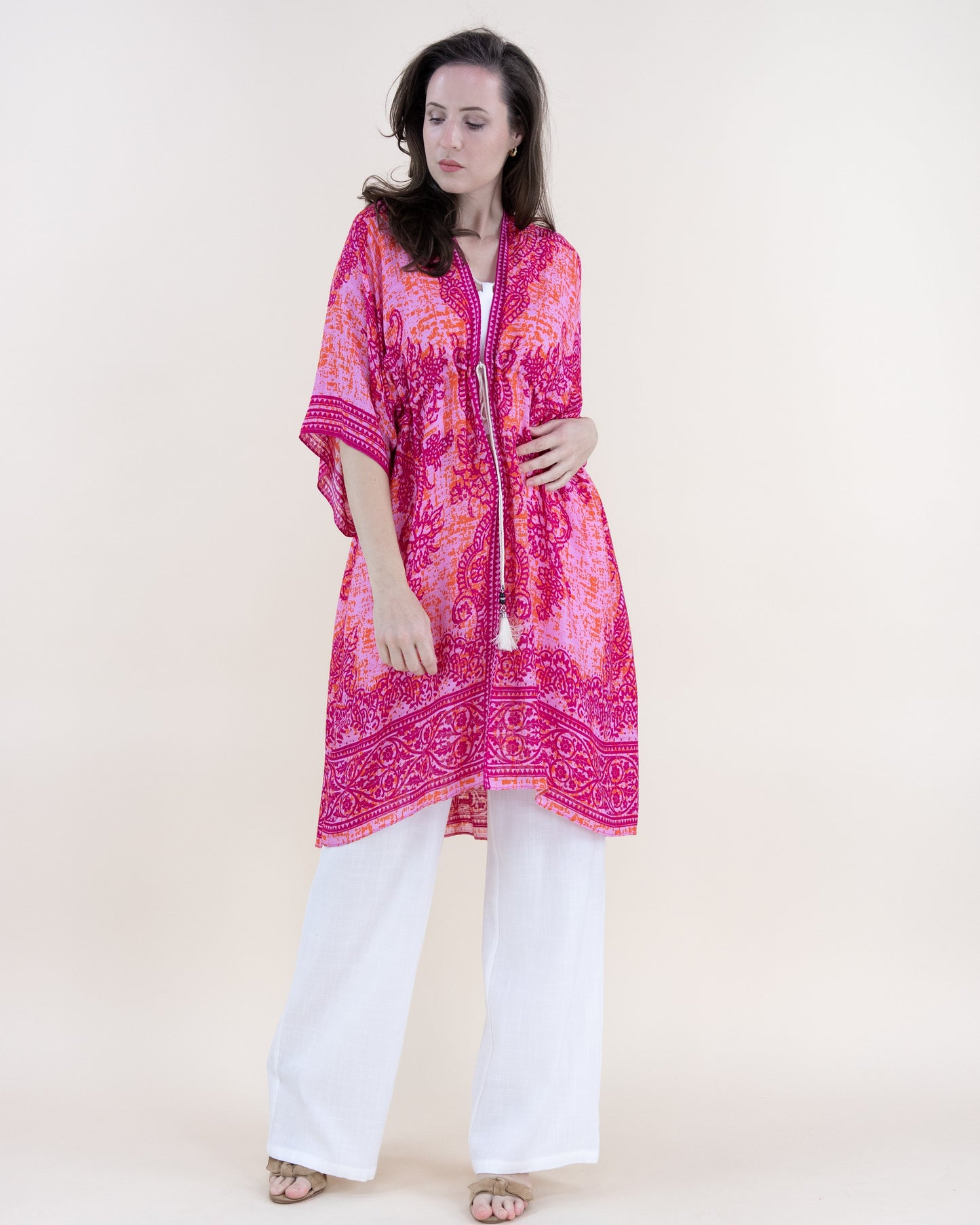 Royal Pashmina Print Front-Tie Beach Cover-Up