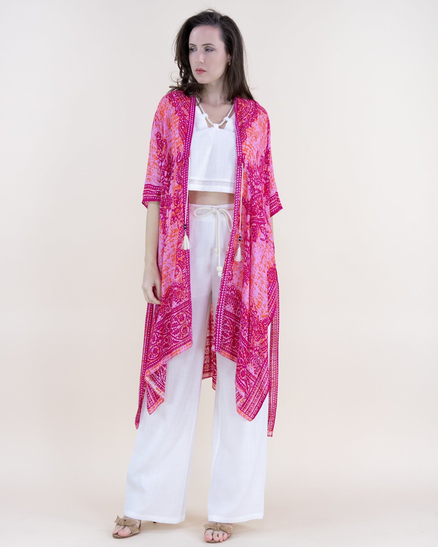 Royal Pashmina Print Front-Tie Beach Cover-Up