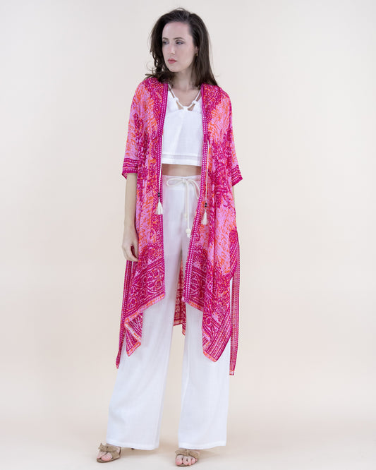 Royal Pashmina Print Front-Tie Beach Cover-Up