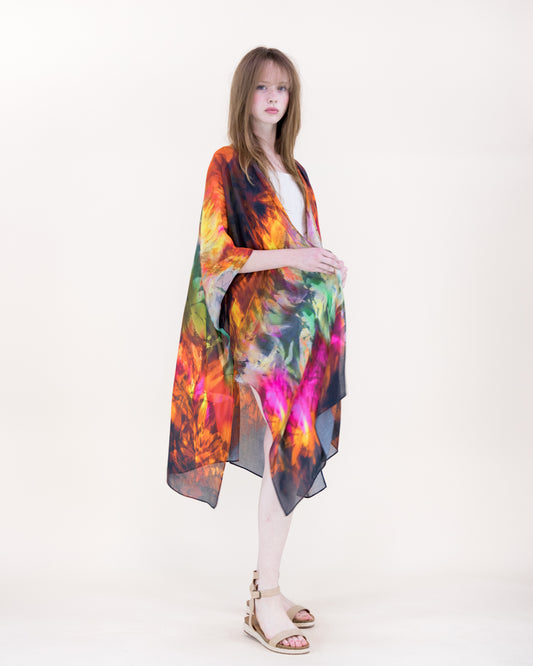 Sunset Paradise Leaves Print kimono