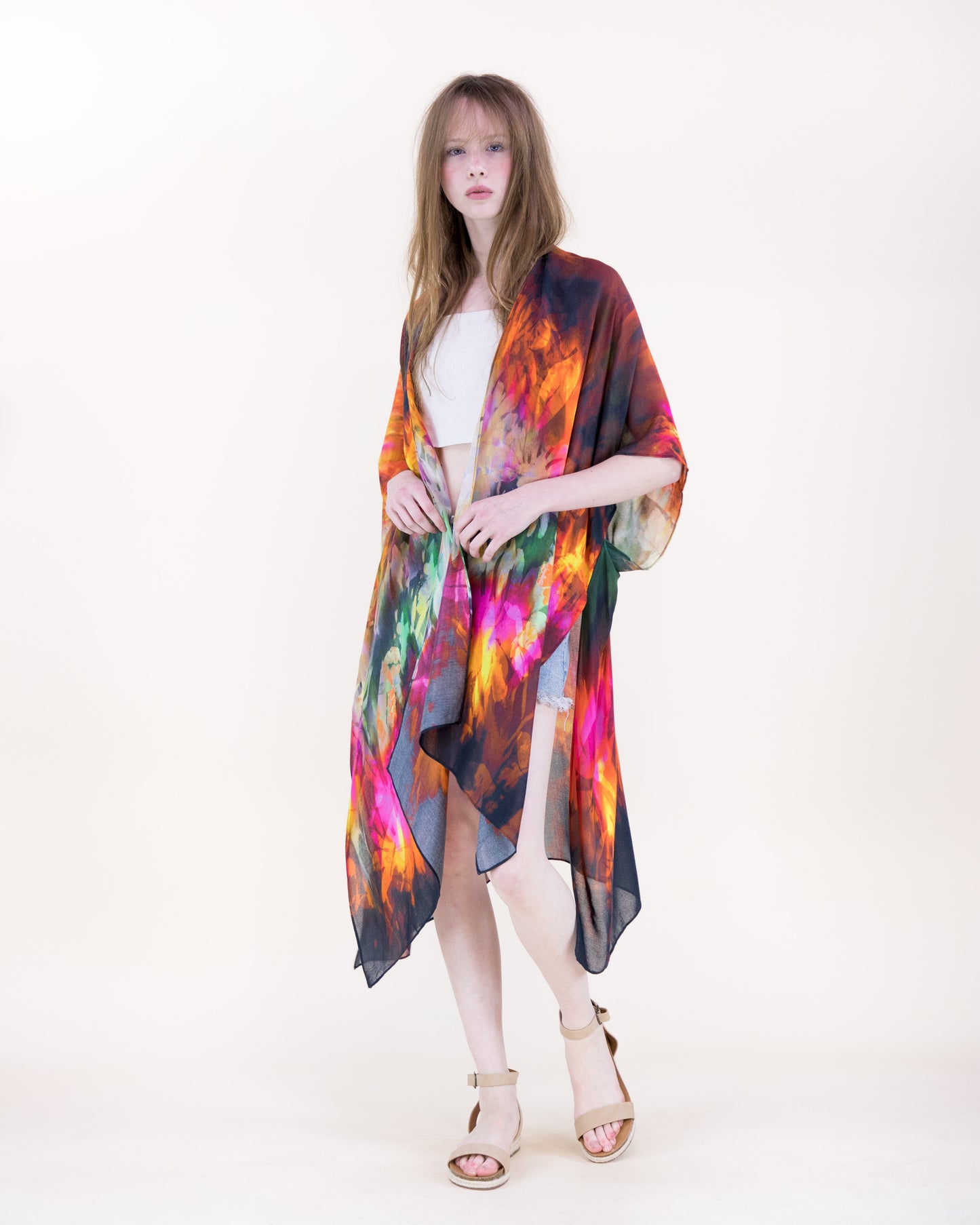 Sunset Paradise Leaves Print kimono