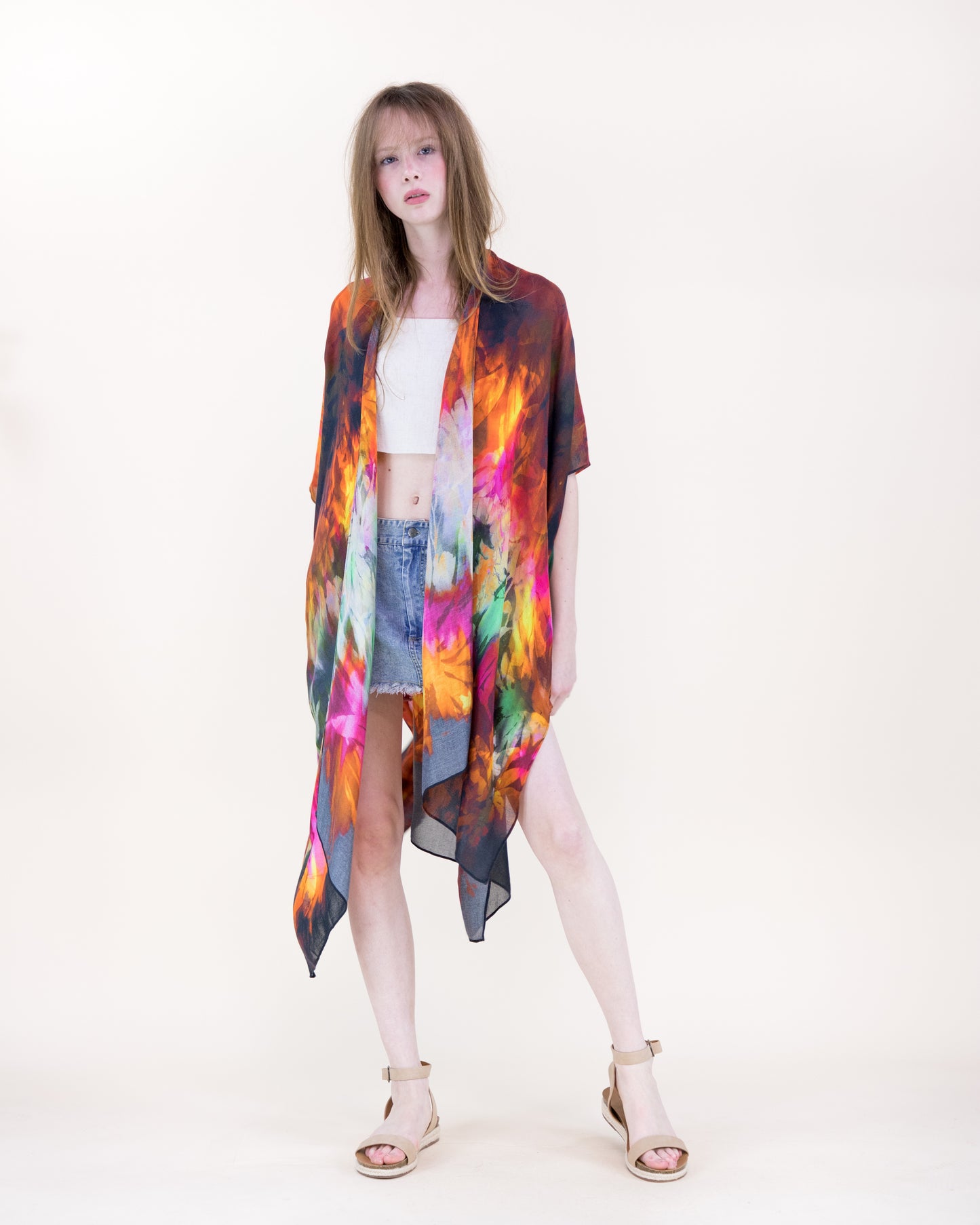 Sunset Paradise Leaves Print kimono
