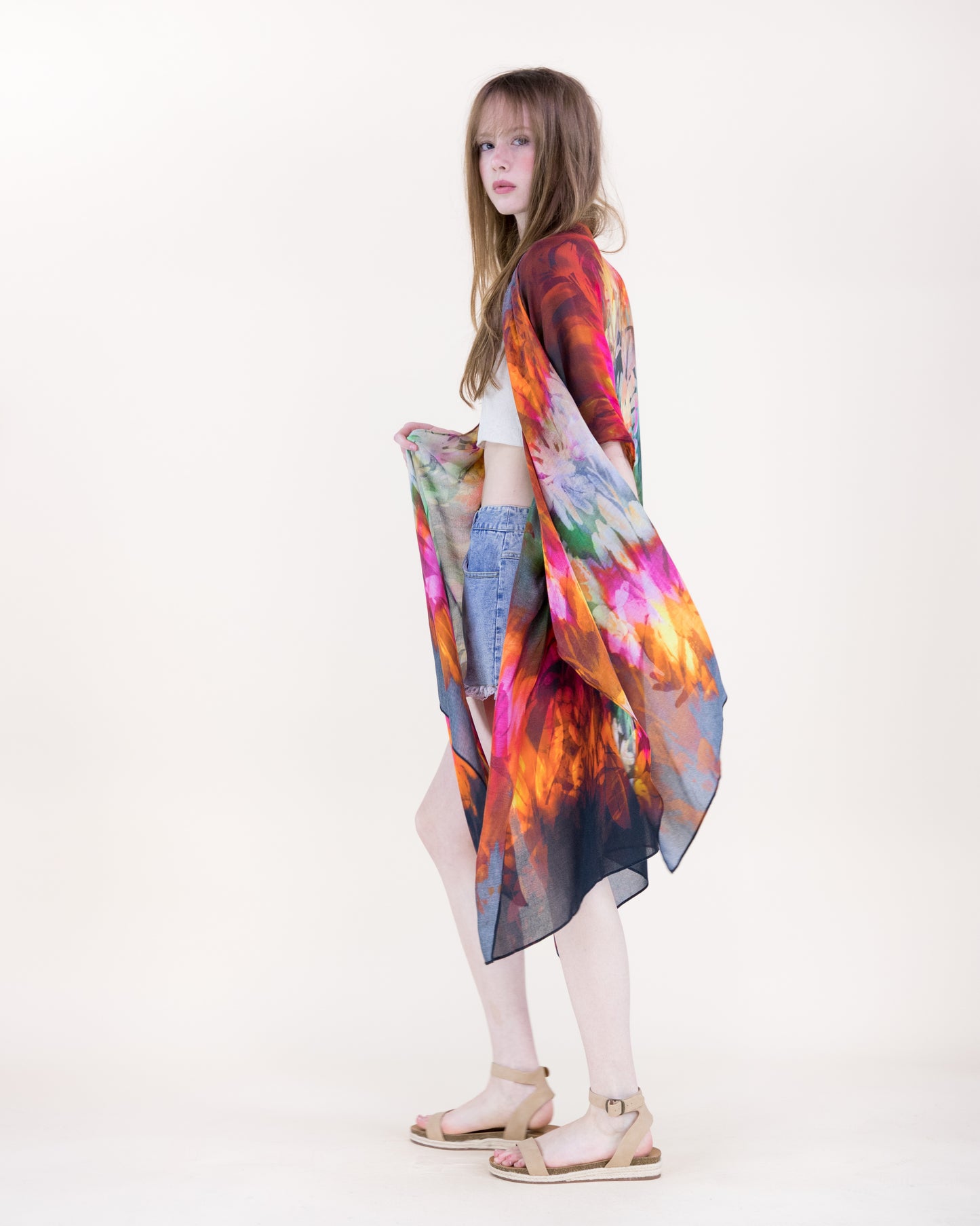 Sunset Paradise Leaves Print kimono