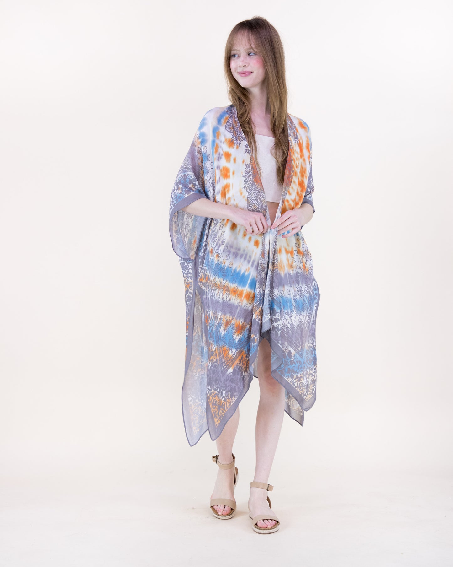 Sunlit Radial Tie Dye Lace Print Kimono