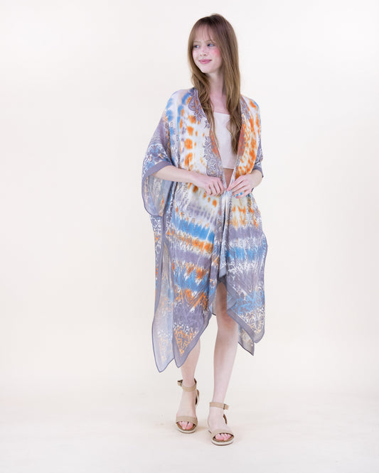 Sunlit Radial Tie Dye Lace Print Kimono