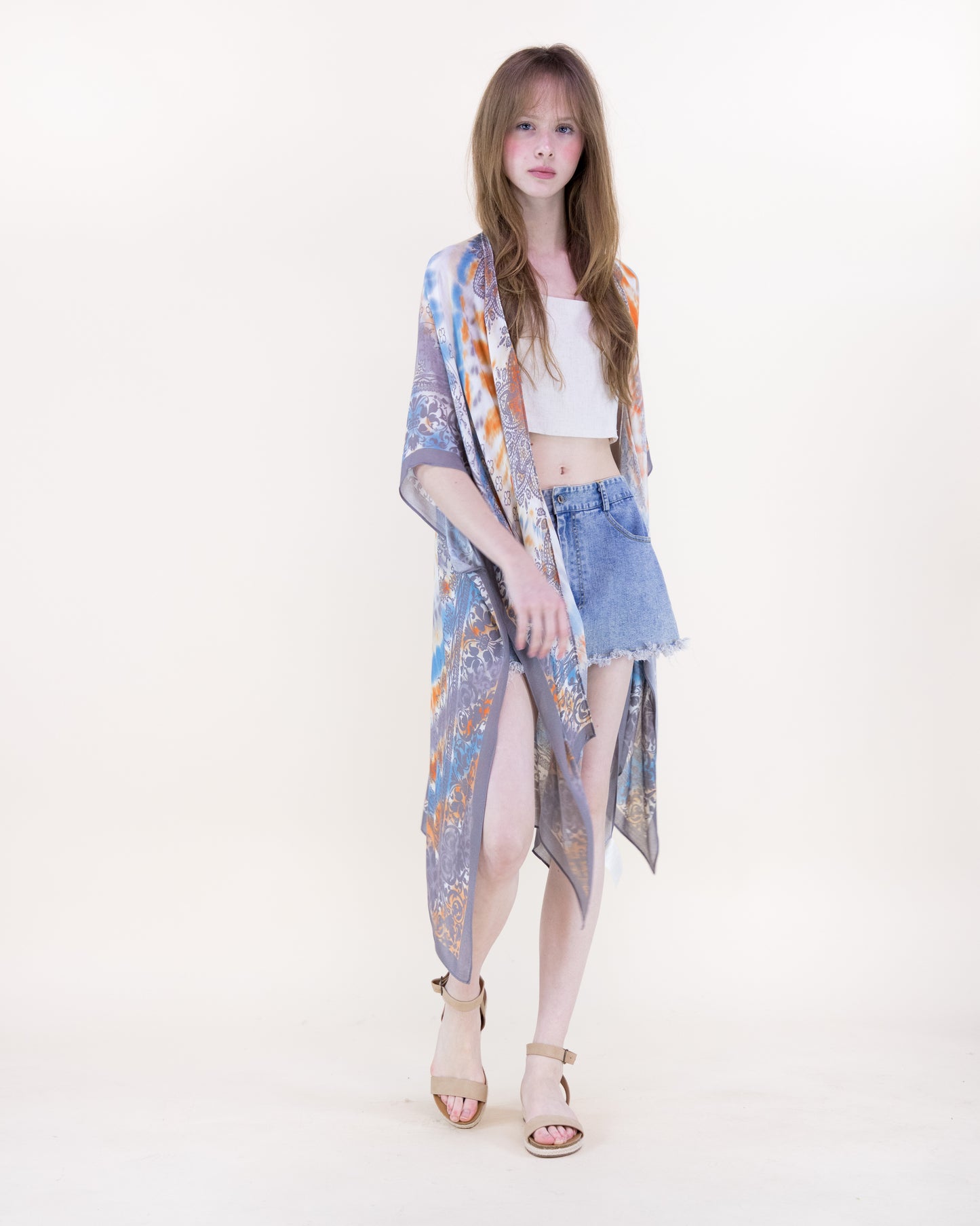 Sunlit Radial Tie Dye Lace Print Kimono