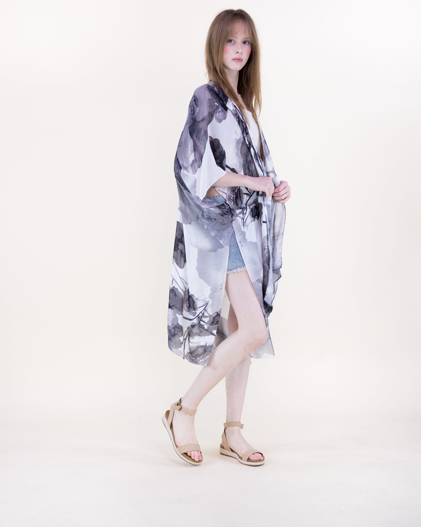 Ink Blossom Print Kimono