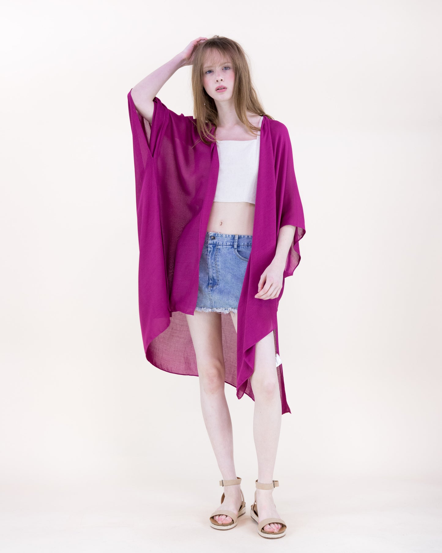 Solid Drape Cool Touch Short Kimono