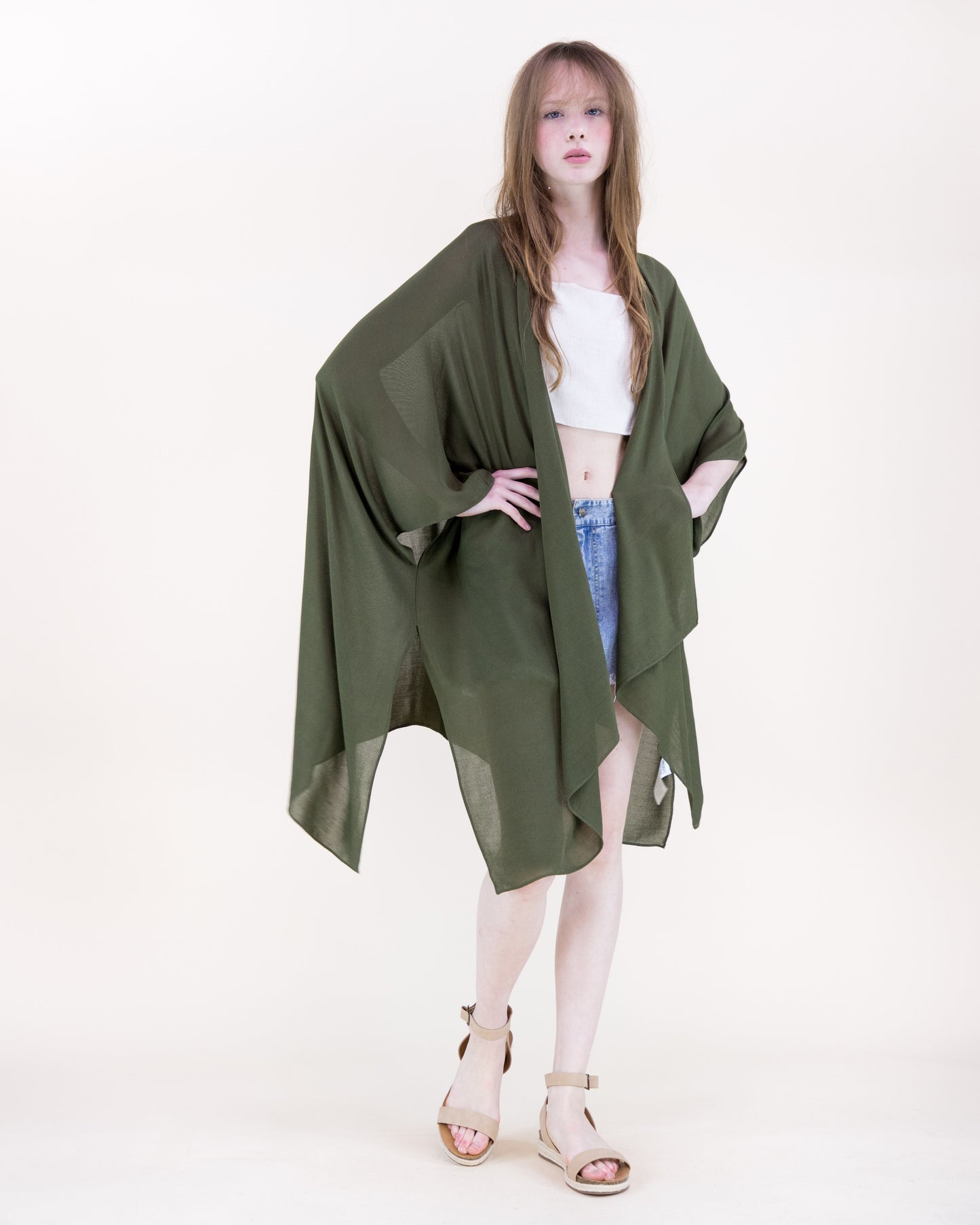 Solid Drape Cool Touch Short Kimono