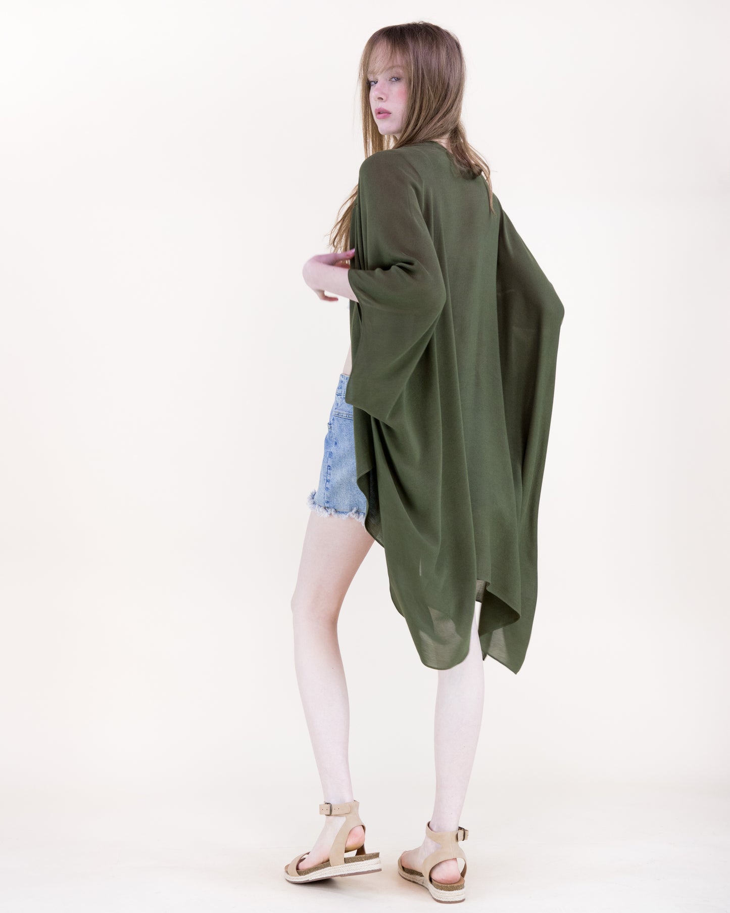 Solid Drape Cool Touch Short Kimono