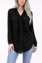 Oversized & Textured Ruched Front Button Down Long Blouse