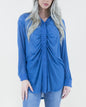 Oversized & Textured Ruched Front Button Down Long Blouse