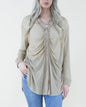 Oversized & Textured Ruched Front Button Down Long Blouse