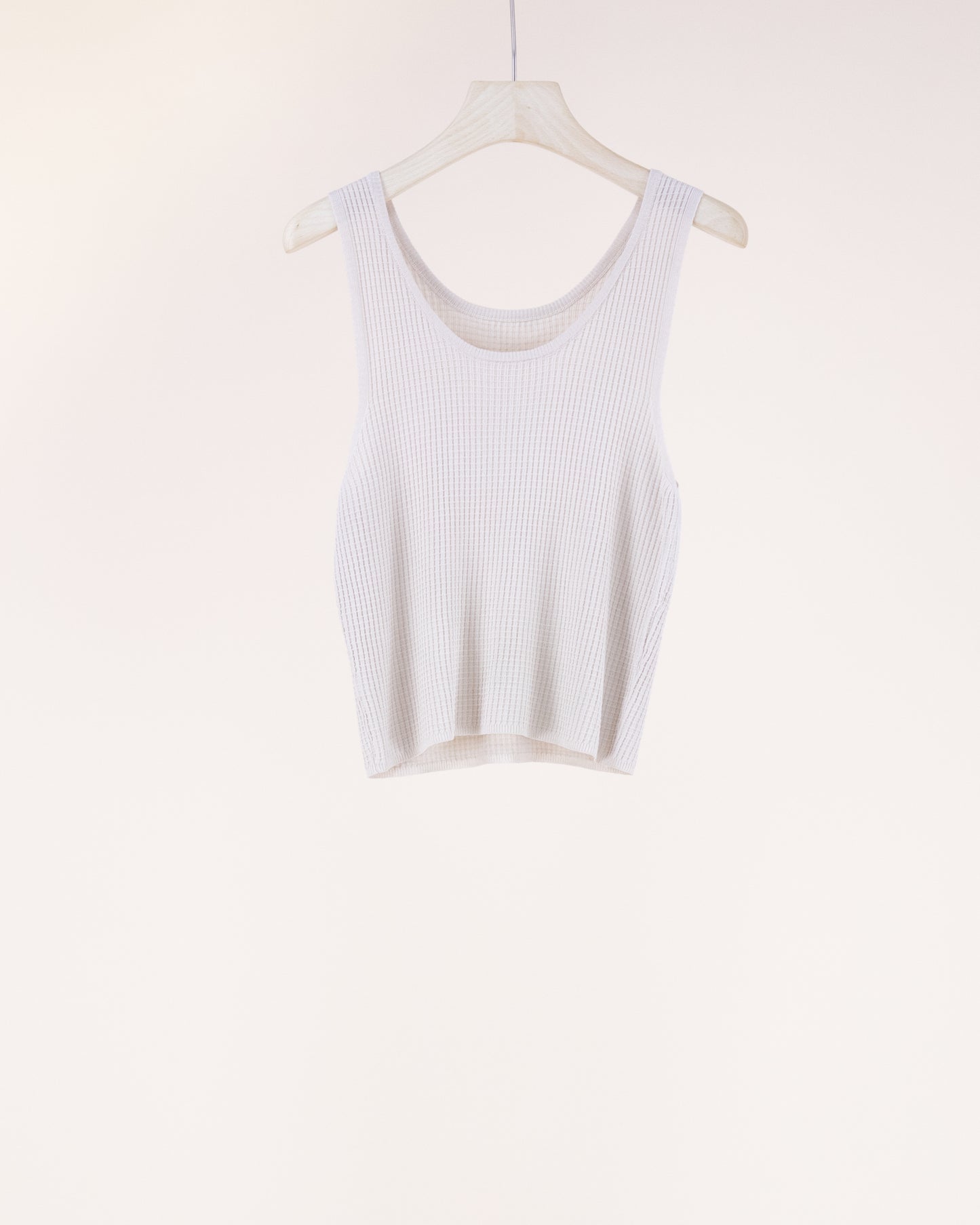 Neutral Scoop Neck Sleeveless Waffle Stitch Knit Crop Top