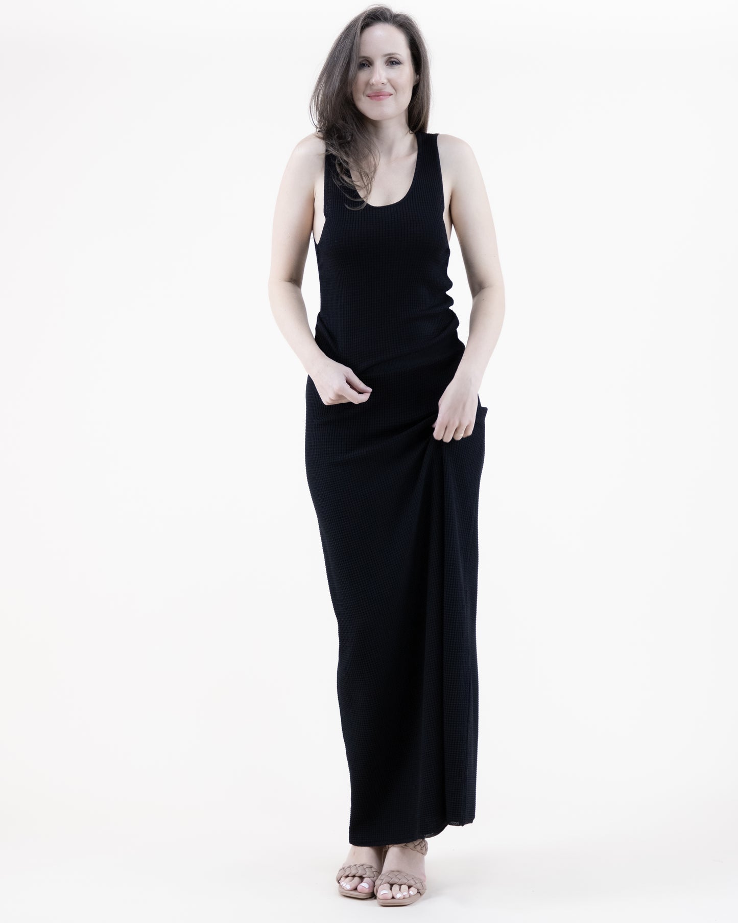 Neutral Waffle Stitch Knit Long Bodycon Pencil Skirt