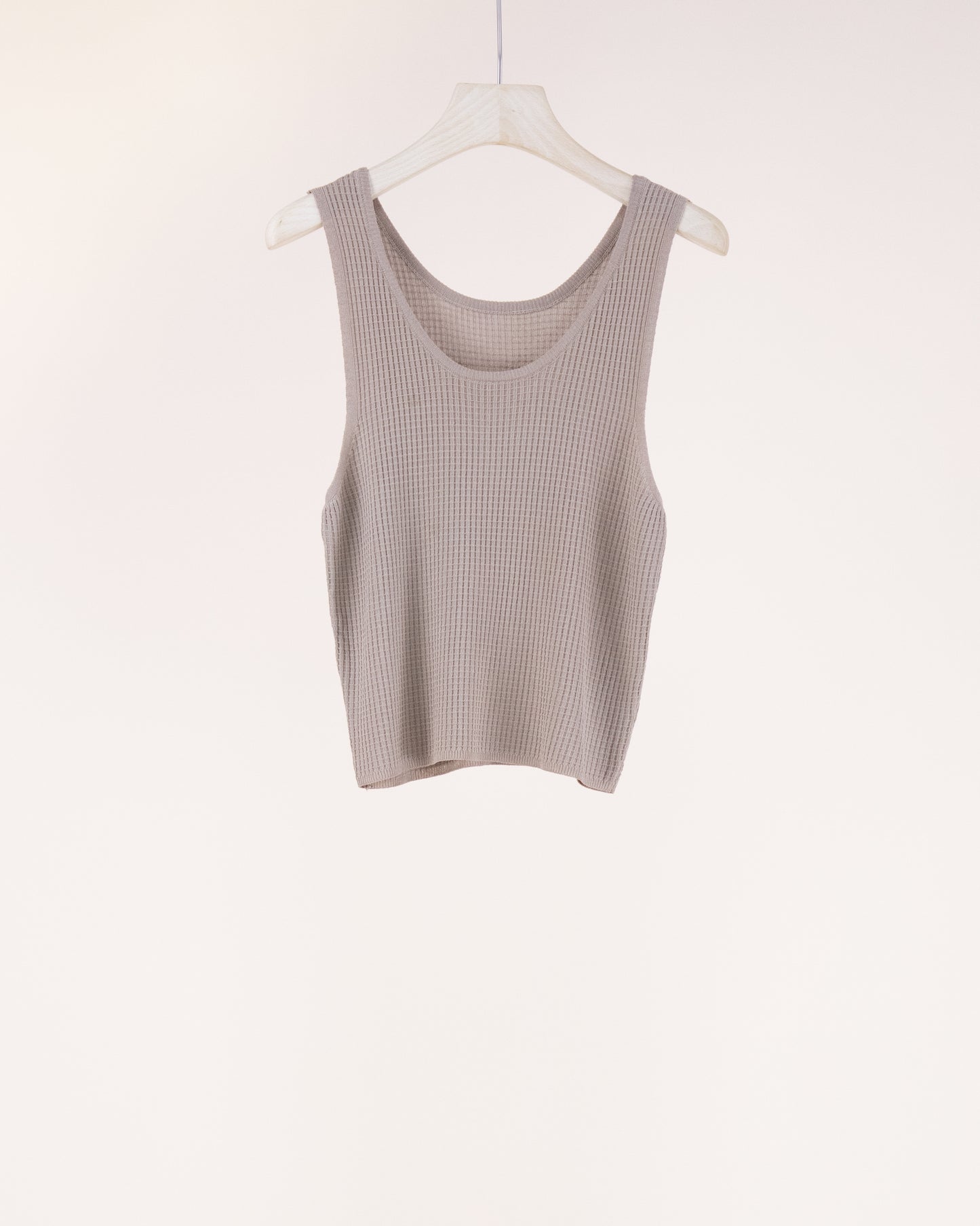 Neutral Scoop Neck Sleeveless Waffle Stitch Knit Crop Top