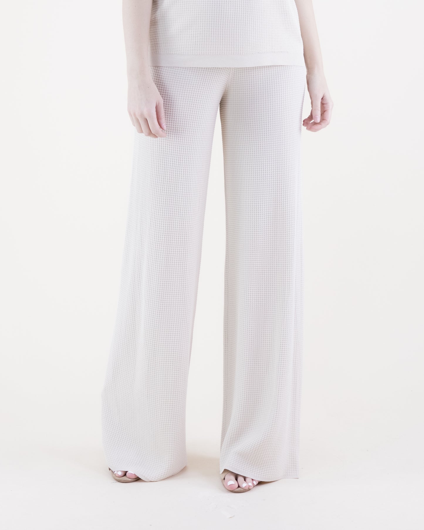 Neutral Wide Leg Waffle Stitch Knit Pants